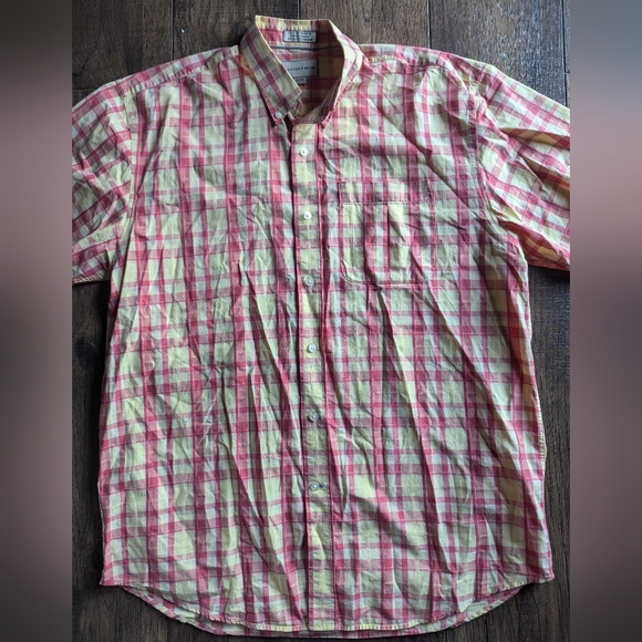 Cutter & Buck Chambray Short Sleeve Shirt Red & Yellow Plaid Mens XL 100% Cotton - Picture 2 of 16